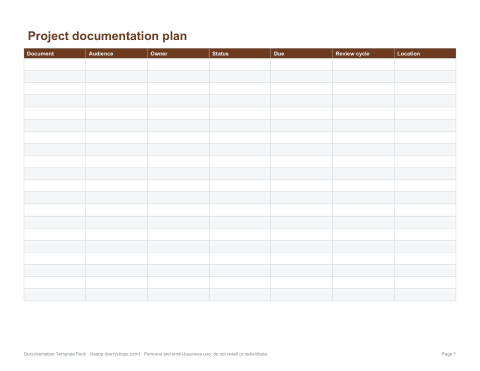 Preview of the first page of Documentation plan (XLSX)